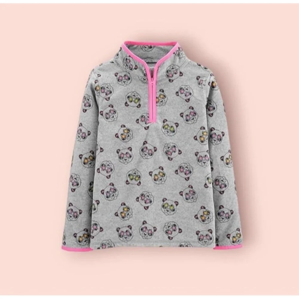 OshKosh B'Gosh Girl's Half-Zip Fleece Pullover Cozie (12 years Gray Panda) NWOT